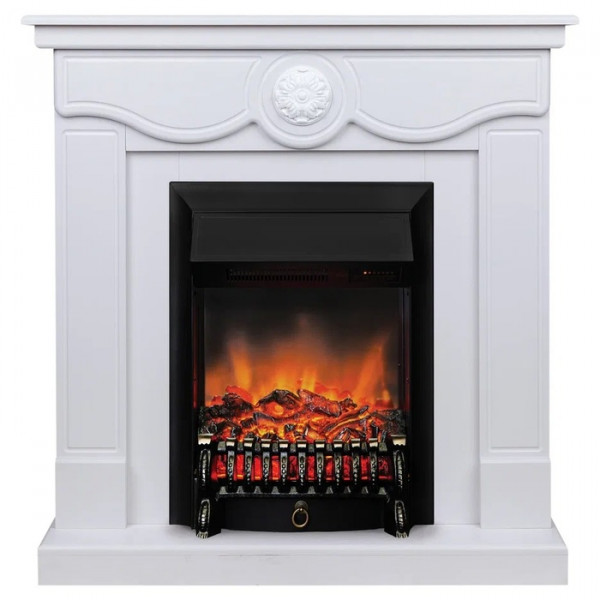 Электрокамин с широким очагом 2D Real-Flame Aurora STD/EUG WT с очагом Fb Lux/Mj Lux Bl/BR