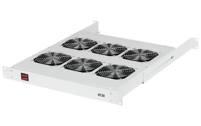 Полка с вентиляторами TLK, без кабеля питания, 220V, 520 мм Г, вентиляторов: 6, 53 дБ, поток: 990 м3/ч, для шкафов и стоек, цвет: серый