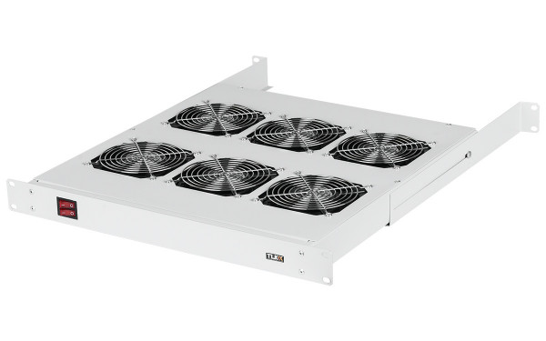 Полка с вентиляторами TLK, без кабеля питания, 220V, 520 мм Г, вентиляторов: 6, 53 дБ, поток: 990 м3/ч, для шкафов и стоек, цвет: серый