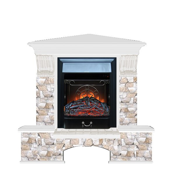 Электрокамин с классическим очагом 2D Glenrich Бостон К угловой (Magestic BL,BR) камень-Арбат/цвет-Белый
