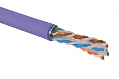 Кабель витая пара Eurolan, U/UTP, 4 пар., кат. 6A, проводник Ø 0,56мм, нг(А)-LSLTx, 1м (катушка 500м), тип прокладки: универсальный, цвет: фиолетовый