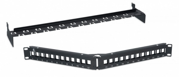 Коммутационная патч-панель Cabeus, 19", 1HU, портов: 24 х keystone, кат. 5-7A, неэкр., цвет: чёрный, без модулей, (PLB-24-CON)