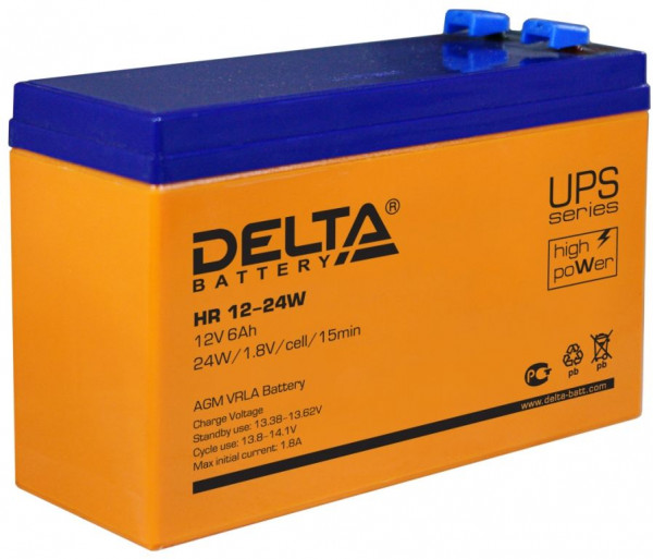 Аккумулятор для ИБП Delta Battery HR-W, 99х52х151 мм (ВхШхГ),  Необслуживаемый свинцово-кислотный,  12V/6 Ач, цвет: оранжевый, (HR 12-24W)