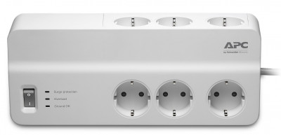 Блок силовых розеток APC, вертикальный, неуправляемый, Shuko х 6, вход Schuko, шнур 2 м, 62х272х110 мм (ВхШхГ), 10А, выключатель, белый