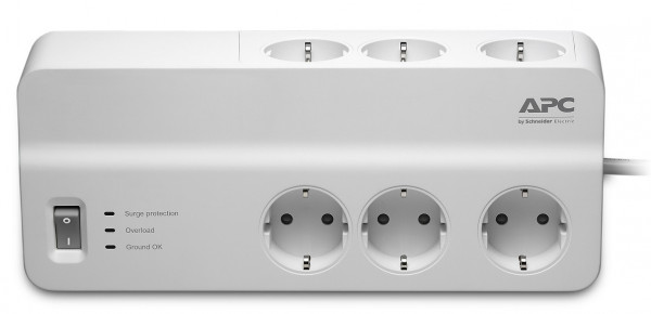 Блок силовых розеток APC, вертикальный, неуправляемый, Shuko х 6, вход Schuko, шнур 2 м, 62х272х110 мм (ВхШхГ), 10А, выключатель, белый