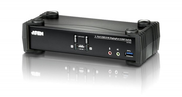 Переключатель KVM Aten, портов: 2, 55,5х88х210 мм (ВхШхГ), USB, цвет: чёрный