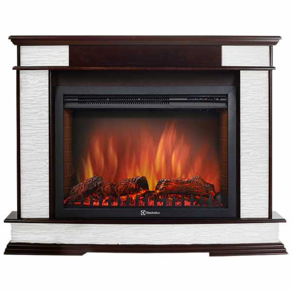 Электрокамин с широким очагом 2D Electrolux EFP/P-2720RLS с порталом Firelight Scala 25 сланец скалистый белый, тёмный дуб