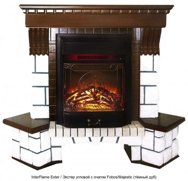 Каменный камин (портал+очаг) InterFlame Exter / Экстер угловой с очагом Fobos/Majestic