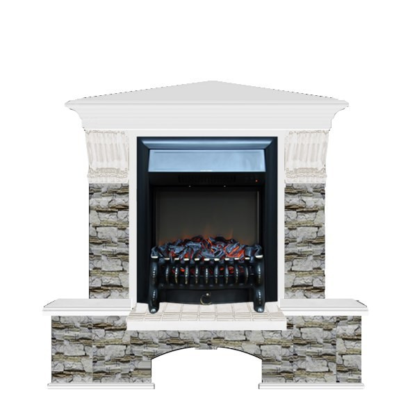 Электрокамин с классическим очагом 2D Glenrich Бостон К угловой (Fobos BL,BR) камень-Алтай/цвет-Белый