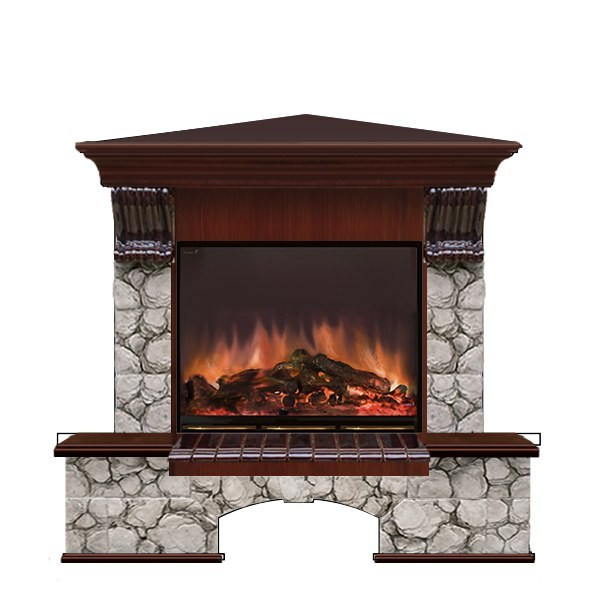 Электрокамин с широким очагом 2D Glenrich Бостон угловой (Arte 23) камень-Карелия/цвет-Красное дерево