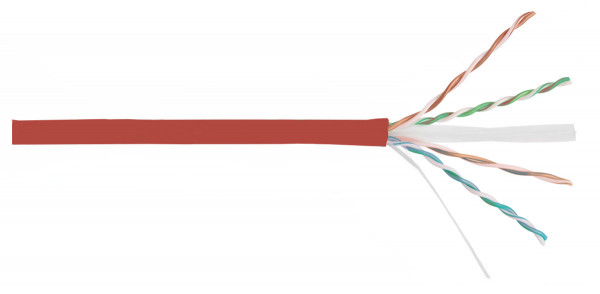 Кабель витая пара Nikolan, U/UTP, 4 пар., кат. 6, AWG23, LSZH, 250МГц, 1м (барабан 305м), тип прокладки: внутри зданий, цвет: красный