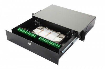 Коммутационная панель ВО Eurolan 47F-48, 2HU, портов: 48 SC (SM)OS2, установлено адаптеров: 48 выдвижная, цвет: чёрный, APC, адаптеры, сплайс-кассеты