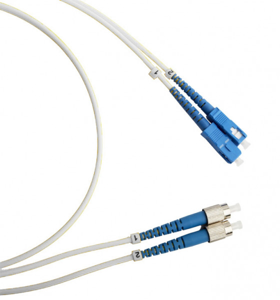 Коммутационный шнур оптический Hyperline, Duplex SC/FC (UPC), OS2 9/125, LSZH, Ø 2мм, 5м, цвет: белый, (FC-D2-9A1-FC/UR-SC/UR-H-5M-LSZH-WH)