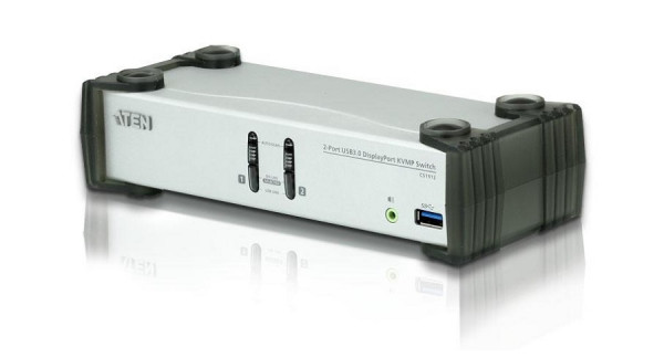 Переключатель KVM Aten, портов: 2, 55,5х88х210 мм (ВхШхГ), USB, цвет: металл