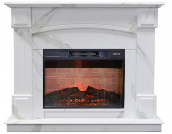 Электрокамин с широким очагом 2D Real-Flame Carolina Marble 25,5/24 WT с очагом Irvine 24