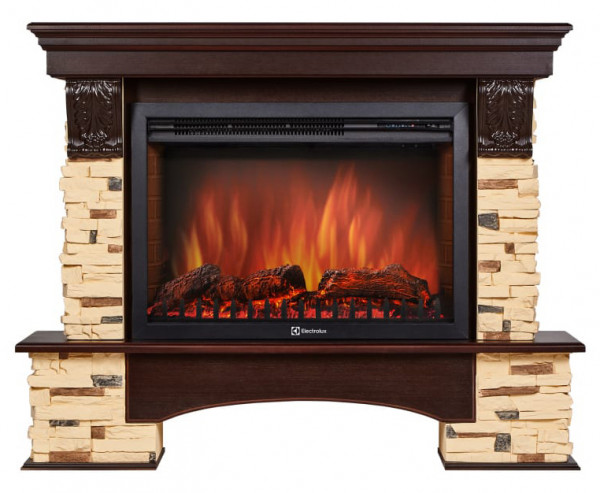 Электрокамин с широким очагом 3D Electrolux EFP/P-3020LS с порталом Firelight Pietra 26/30S камень сланец натуральный, шпон темный дуб