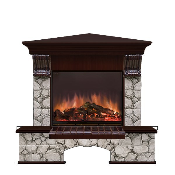 Электрокамин с широким очагом 2D Glenrich Бостон угловой (Arte 23) камень-Карелия/цвет-Дуб 46