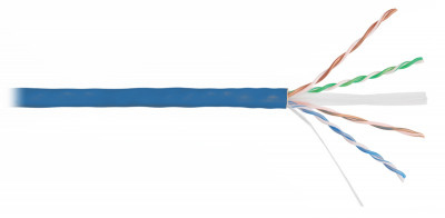Кабель витая пара Nikolan, U/UTP, 4 пар., кат. 6, AWG23, LSZH, 250МГц, 1м (барабан 305м), тип прокладки: внутри зданий, цвет: синий