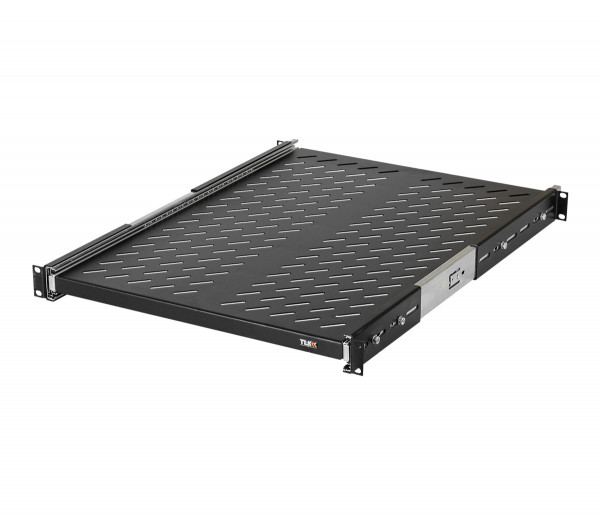Полка TLK, перфорированная, выдвижная, 1U, 44,45х400 мм (ВхГ), нагрузка до 40 кг, для напольного шкафа, с комплектом крепежа, цвет: чёрный