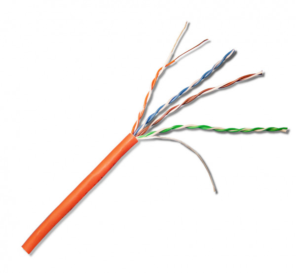 Кабель витая пара Lanmaster, U/UTP, 4 пар., кат. 5е, проводник Ø 0,51мм, AWG24, PVC, 100МГц, 1м (коробка 305м), тип прокладки: внутри зданий, цвет: оранжевый