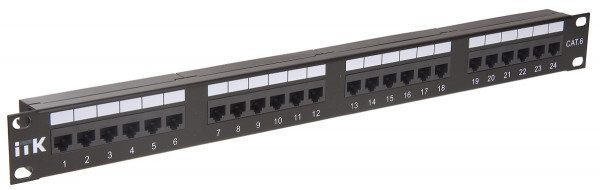 Коммутационная патч-панель ITK, 19", 1HU, портов: 24хRJ45, кат. 6, неэкр., порты в 1 ряд, цвет: чёрный, (PP24-1UC6U-D05)