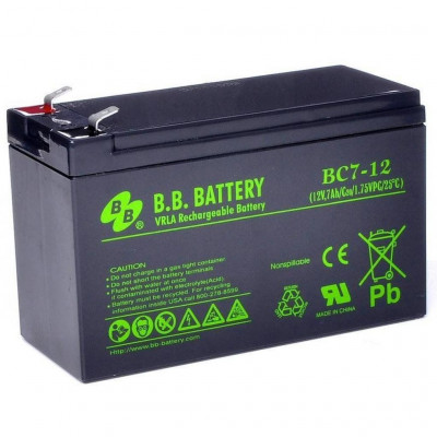 Аккумулятор для ИБП B.B.Battery BC, 94х65х151 мм (ВхШхГ),  необслуживаемый электролитный,  12V/7 Ач, (BB.BC 7-12)