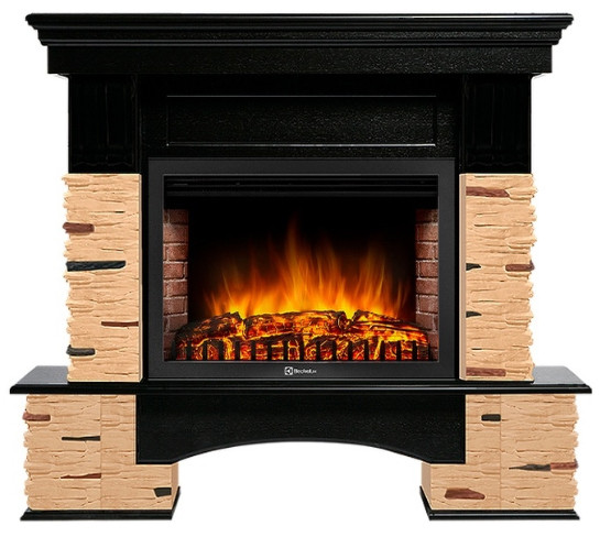 Электрокамин с широким очагом 2D Electrolux EFP/P-3020LS с порталом Firelight Pietra Nuovo 30 камень сланец натуральный, шпон темный дуб