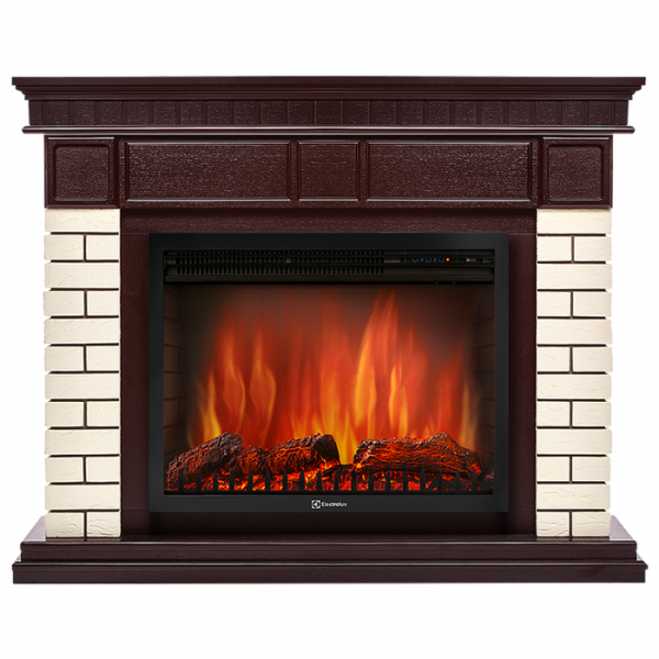 Электрокамин с широким очагом 2D Electrolux EFP/P-2720RLS с порталом Firelight Bricks 25 камень бежевый, темный дуб