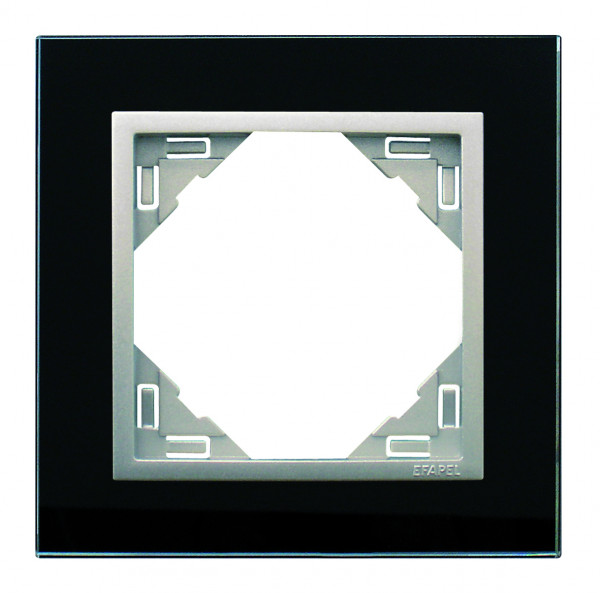 Рамка Efapel Logus90, 1 пост, плоская, универсальная, цвет: чёрный/алюминий, линейка "Стекло" (90910 TEA)