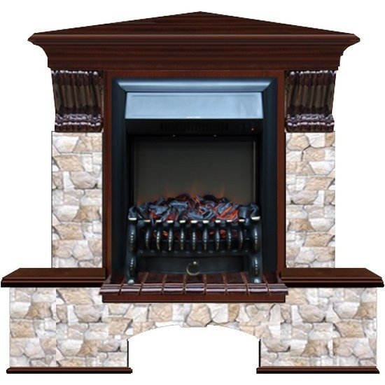 Электрокамин с классическим очагом 2D Glenrich Бостон К угловой (Fobos BL,BR) камень-Арбат/цвет-Красное дерево