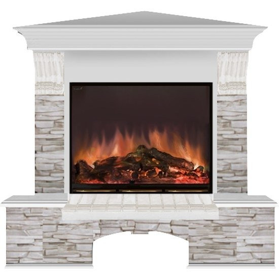Электрокамин с широким очагом 2D Glenrich Бостон угловой (Arte 23) камень-Мисхор/цвет-Беленный дуб