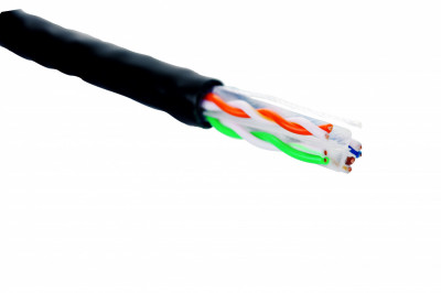 Кабель витая пара Eurolan, U/UTP, 4 пар., кат. 6, проводник Ø 0,56мм, AWG23, нг(А)-HF, 1м (коробка 305м), тип прокладки: внутри зданий, цвет: чёрный