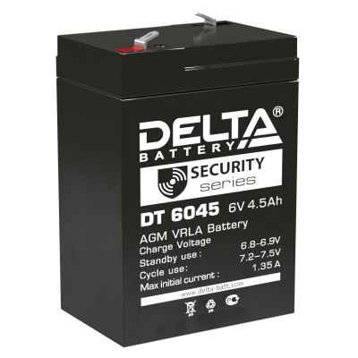 Аккумулятор для ИБП Delta Battery DT, 107х47х70 мм (ВхШхГ),  Необслуживаемый свинцово-кислотный,  6V/4,5 Ач, цвет: чёрный, (DT 6045)
