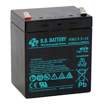 Аккумулятор для ИБП B.B.Battery HRC, 106х70х90 мм (ВхШхГ),  необслуживаемый электролитный,  12V/5,5 Ач, (BB.HRC 5.5-12)
