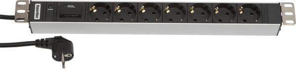 Блок силовых розеток Hyperline, горизонтальный, неуправляемый, Shuko х 7, вход Schuko, шнур 2,5 м, 1U, 44х482,6х44,4 мм (ВхШхГ), 16А, индикатор, фильтр защиты