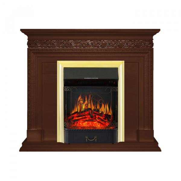 Электрокамин с классическим очагом 2D Royal Flame Valletta Темный дуб с очагом Majestic FX Brass/Black