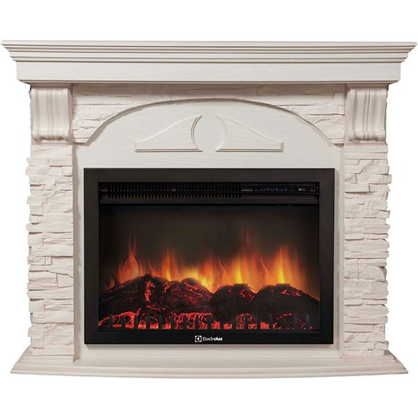 Электрокамин с широким очагом 2D Electrolux EFP/P-2720RLS с порталом Firelight Torre 25S камень белый, беленый дуб