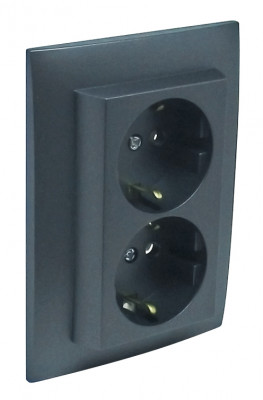 Розетка электрическая Efapel Logus90, 2x2к+З, 16А, Schuko, шторки защитные, цвет: тёмно-серый