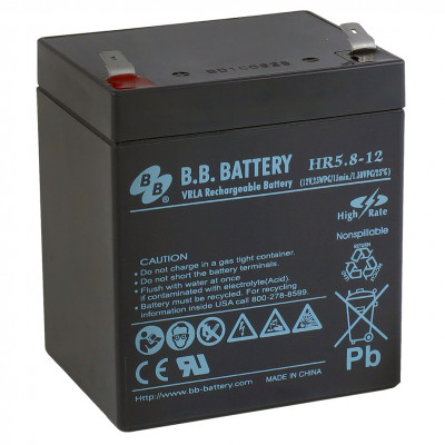 Аккумулятор для ИБП B.B.Battery HR, 102х70х90 мм (ВхШхГ),  необслуживаемый электролитный,  12V/5,3 Ач, (BB.HR 5.8-12)