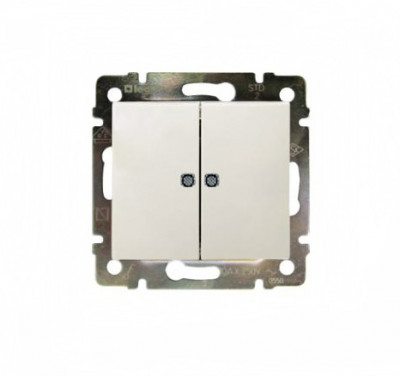 Выключатель Legrand Valena, двухклавишный, с подсветкой, 10А, внутренняя, 58х51 мм (ВхШ), цвет: слоновая кость (774328)