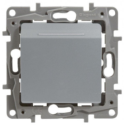 Выключатель Legrand Etika, под ключ-карту, с подсветкой, внутренняя, 75,8х75,8 мм (ВхШ), цвет: алюминий, с выдержкой времени (672493)