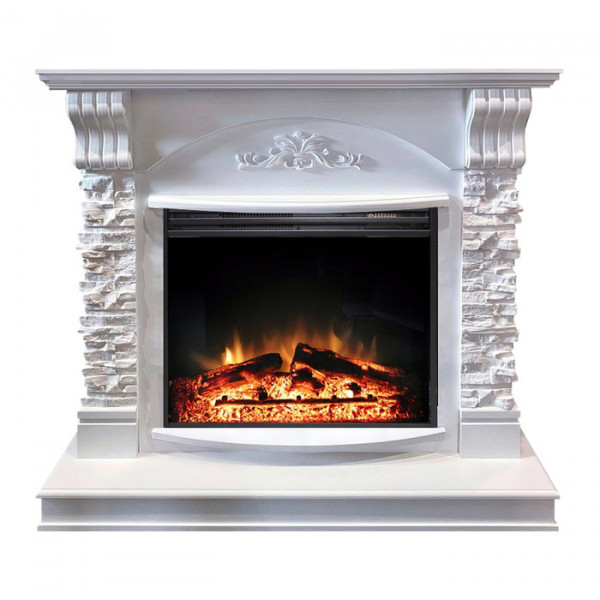 Электрокамин с широким очагом 2D Royal Flame Prague сланец белый с очагом Jupiter N (белый)