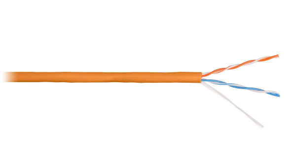 Кабель витая пара Nikolan, U/UTP, 2 пар., кат. 5, проводник Ø 0,49мм, AWG24, LSZH (нг(A)-HF), 100МГц, 1м (коробка 305м), с разрывной нитью, тип прокладки: внутри зданий, цвет: оранжевый