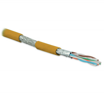Кабель витая пара Hyperline SFTP4-C6A-S23-IN-LSZH, S/FTP, 4 пар., кат. 6A, проводник Ø 0,57мм, AWG23, LSZH (нг(A)-HF), 500МГц, 1м (500м), тип прокладки: внутри зданий, цвет: оранжевый