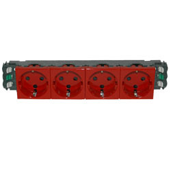 Розетка электрическая Legrand Mosaic, 4x2к+З, 16А, 45x45, цвет: красный, с механической блокировкой