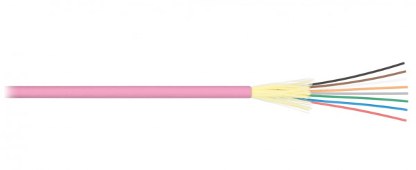 Кабель волоконно-оптический Nikolan Loose tube,  24хОВ, OM4 50/125, LSZH, Ø 7,8мм, катушка, универсальный, небронированный, арамидные нити, цвет: маджента