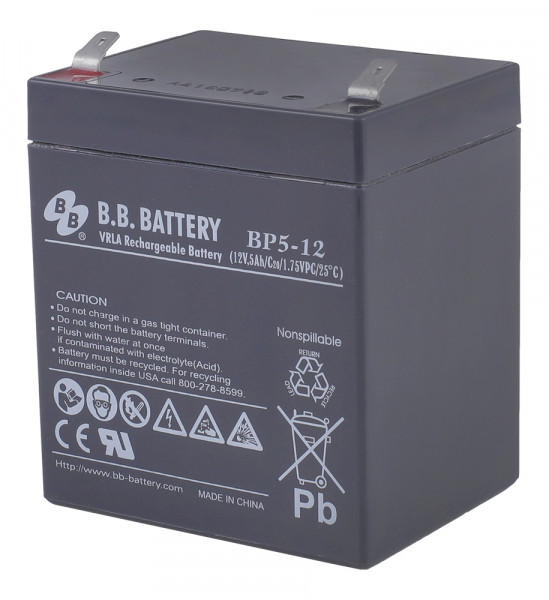 Аккумулятор для ИБП B.B.Battery BP, 102х70х90 мм (ВхШхГ),  необслуживаемый электролитный,  12V/5 Ач, (BB.BP 5-12)