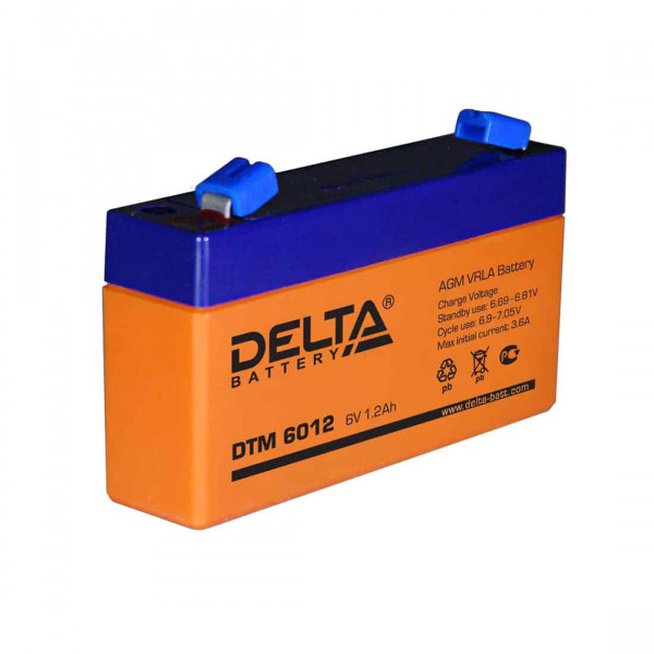 Аккумулятор для ИБП Delta Battery DTM, 58х24х97 мм (ВхШхГ),  Необслуживаемый свинцово-кислотный,  6V/1,2 Ач, цвет: оранжевый, (DTM 6012)