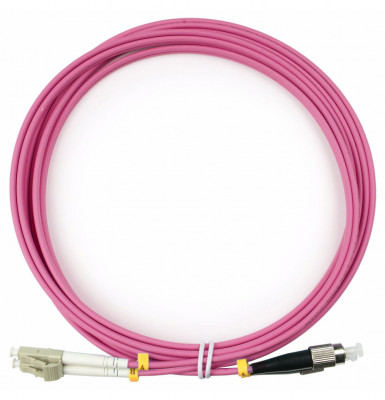 Коммутационный шнур оптический Cabeus Tight Buffer, Duplex LC/FC (UPC/UPC), OM4 50/125, LSZH, Ø 3мм, 3м, цвет: маджента, (FOP-50-OM4-LC-FC-3m)