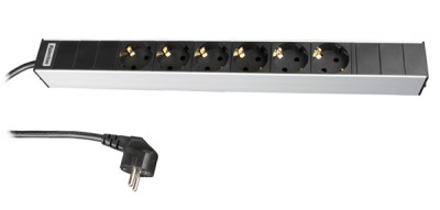 Блок силовых розеток Hyperline, неуправляемый, Shuko х 6, вход Schuko, 1U, 44х428х44,4 мм (ВхШхГ), 16А, шнур 2,5 м, прозрачный
